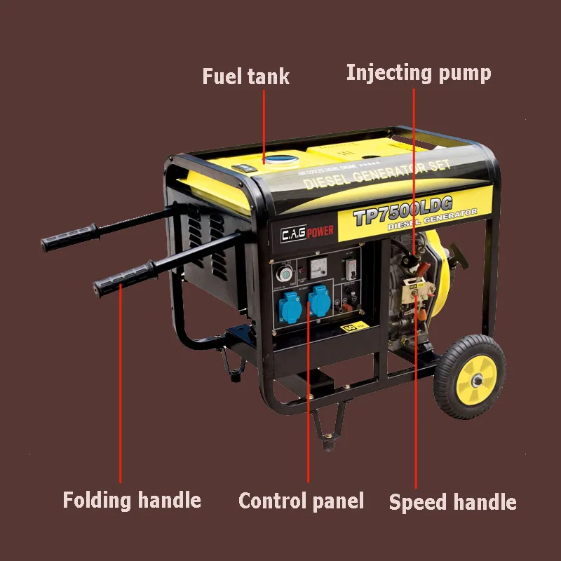 5.0kw/5.0kVA 5.0 Kilowatt Domestic Backup Diesel Engines Powered Generator with Folding Handle