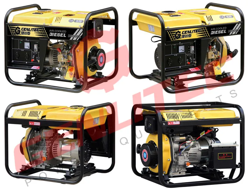 5.5kw 6kw Open Frame Portable Diesel Generator Set with Key / Electric Start Handles and Wheels