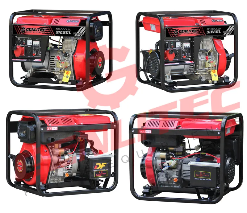 5.5kw 6kw Open Frame Portable Diesel Generator Set with Key / Electric Start Handles and Wheels