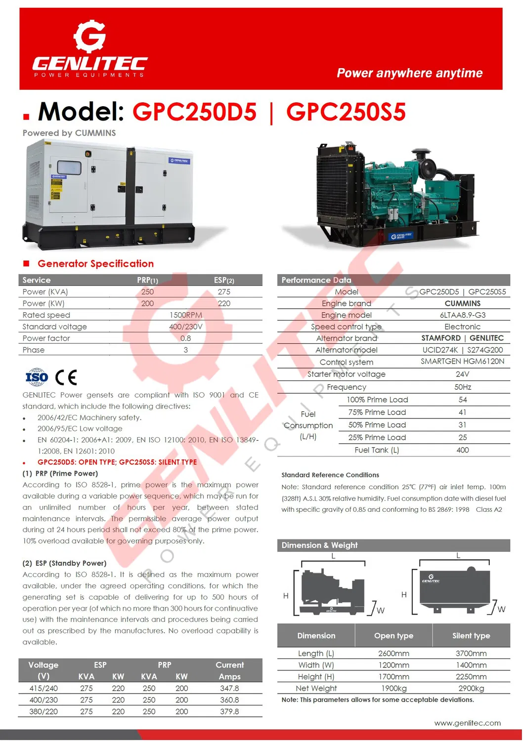 Automatic Star & Stop Electricity Power 250kVA Silent Cummins Diesel Generator with ATS