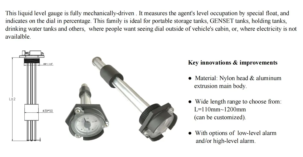 Fuel Tank Level Gauge with Option of Bsp1 1/2 and M45*2 Thread