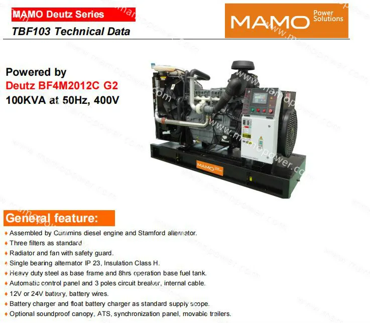 Single Phase Open/Silent Soundproof with Canopy 80kw 72kw Standby Deutz Engine Bf4m2012cg2 Power Electric Diesel Generator