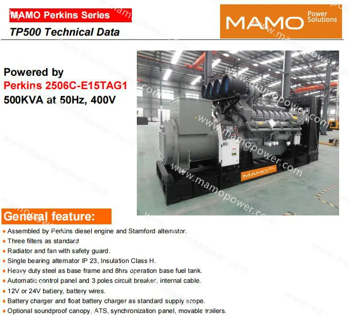 Super Silent 364kw/455kVA 400kw/500kVA Standby UK Engine 2506c-E15tag1 Power Electric Diesel Genset Generator